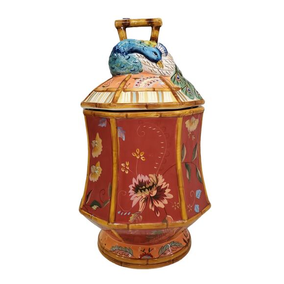 Tracy Porter Artesian Road Collection Hand Painted Peacock Cookie Jar 4807120 - Picture 3 of 16
